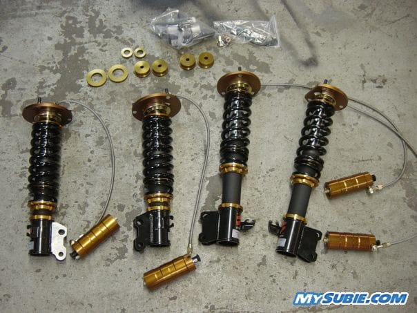Stance GR+ adjustable coilovers with external resovoirs.